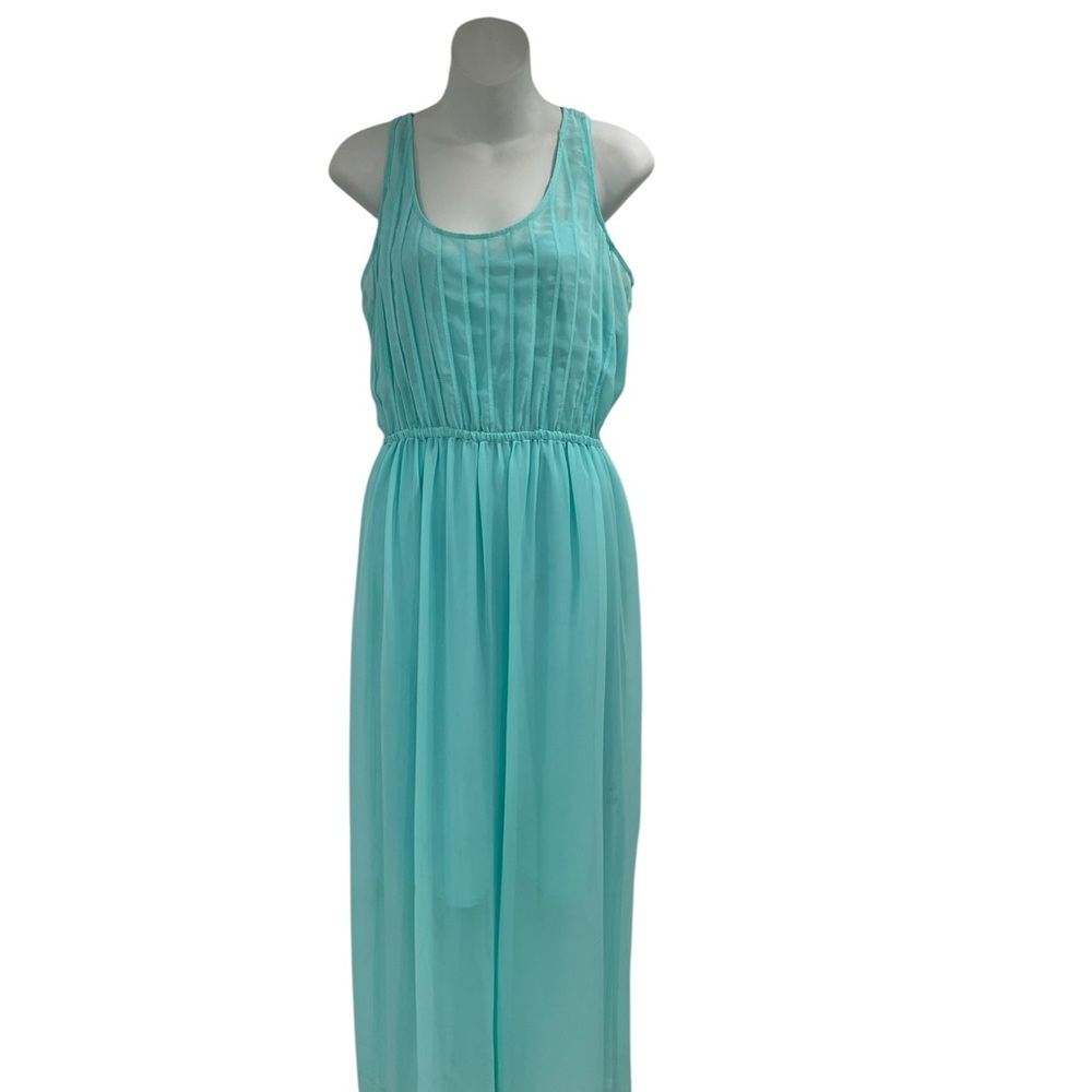 Calvin Klein Turquoise Sleeveless Summer Chiffon like Maxi Dress size Large